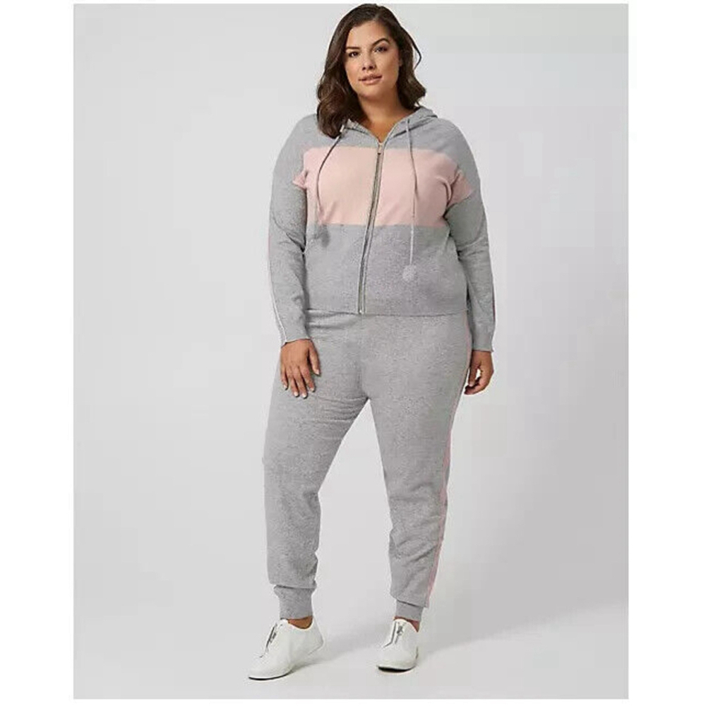 Women’s Plus Size Color Block Hoodie and Jogger Set in Pink & Gray Sz 1X